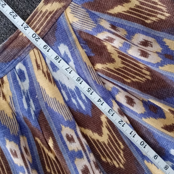 💛Tory Burch💛 - Blue/Brown/Yellow Jemima Ikat Linen Blend Skirt - Picture 10 of 10